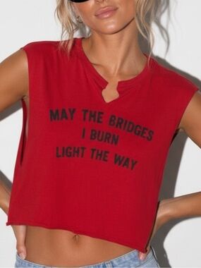 Red Graphic Cropped Muscle Tank Top - one of a kind / one size